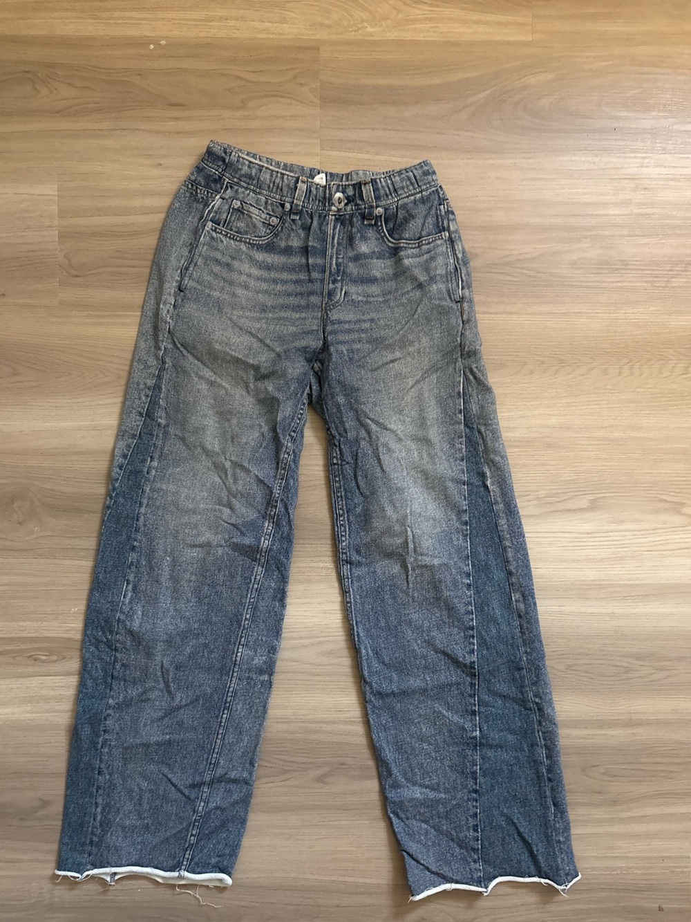 rag & bone Two-Tone Wide-Leg Jeans in Faded Blue